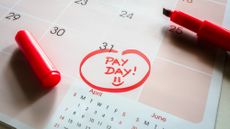 Payday end of month date on calendar circled with red marker