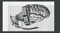 Illustration of a human brain composited with a hand grenade