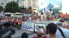 Demonstrators in Belgrade protesting a controversial mining project authorised by the Serbian government